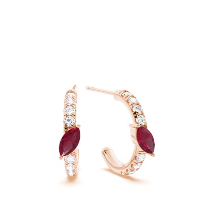 Marquise Shaped Ruby Diamond Hoops