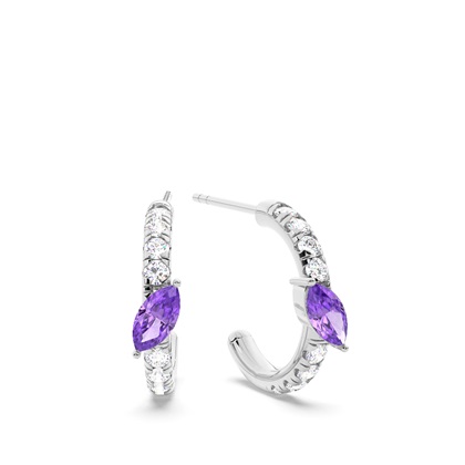 Marquise Shaped Amethyst Diamond Hoops