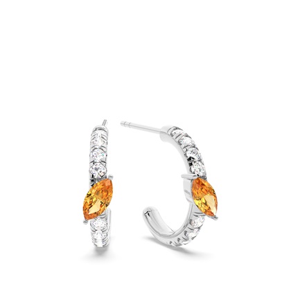 Marquise Shaped Citrine Diamond Hoops