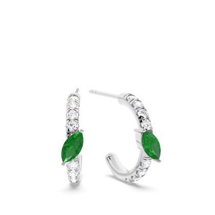 Marquise Shaped Emerald Diamond Hoops