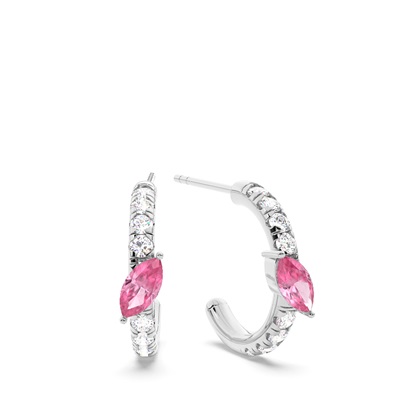 Marquise Shaped Pink Tourmaline Diamond Hoops