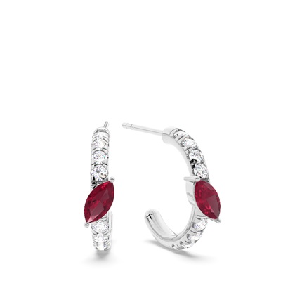 Marquise Shaped Ruby Diamond Hoops