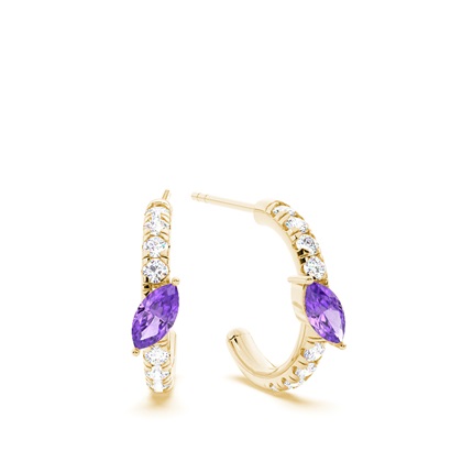 Marquise Shaped Amethyst Diamond Hoops