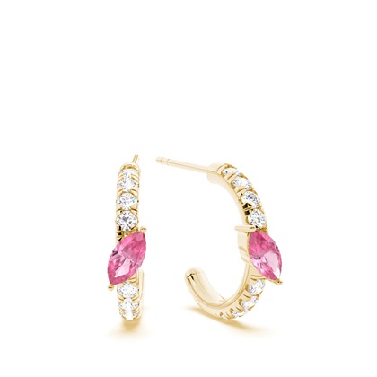 Marquise Shaped Pink Tourmaline Diamond Hoops