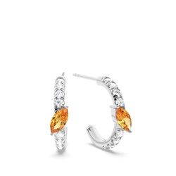 Marquise Shaped Citrine Diamond Hoops