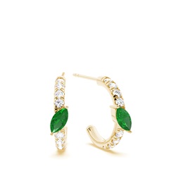 Marquise Shaped Emerald Diamond Hoops