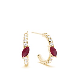 Marquise Shaped Ruby Diamond Hoops