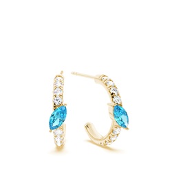 Marquise Shaped Blue Topaz Diamond Hoops