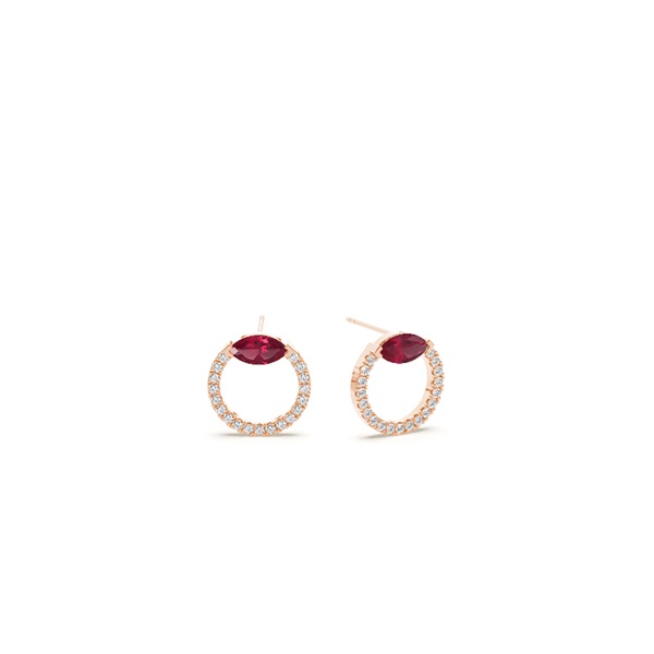 Ruby marquise and round diamond stud earring