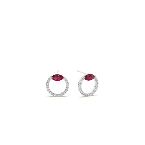 Ruby marquise and round diamond stud earring