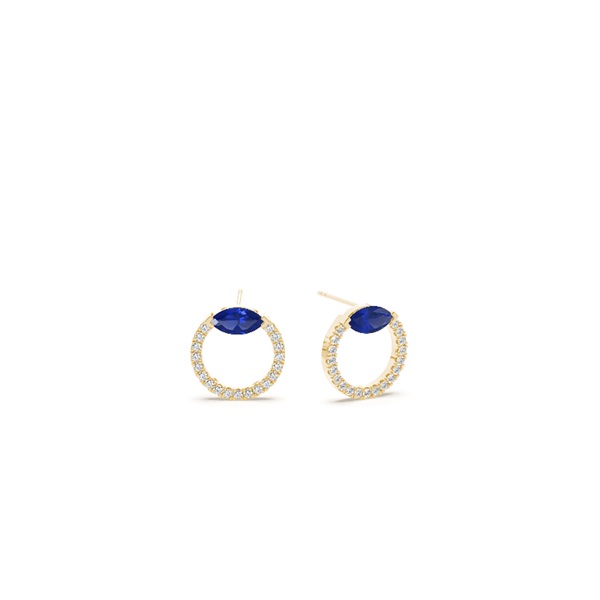 Blue sapphire marquise and round diamond stud earring