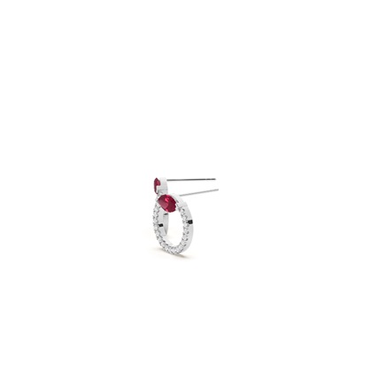Ruby marquise and round diamond stud earring