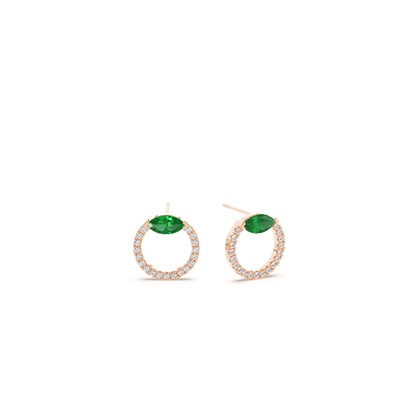 Emerald marquise and round diamond stud earring