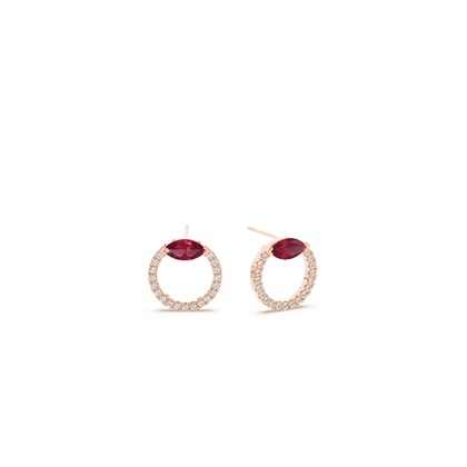Ruby marquise and round diamond stud earring
