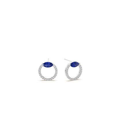 Blue sapphire marquise and round diamond stud earring