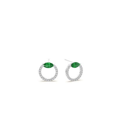 Emerald marquise and round diamond stud earring