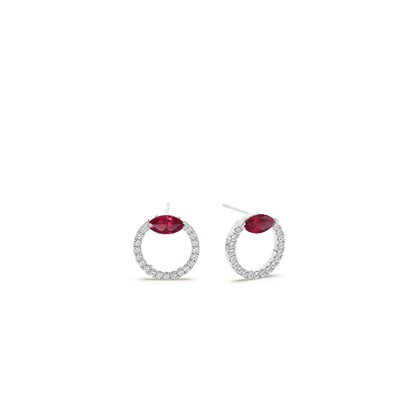 Ruby marquise and round diamond stud earring