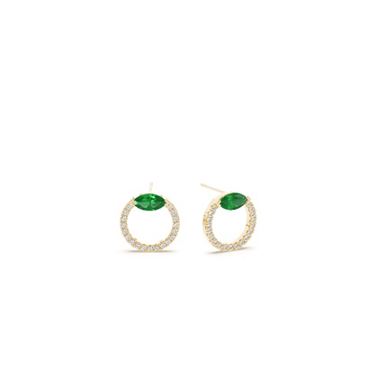 Emerald marquise and round diamond stud earring