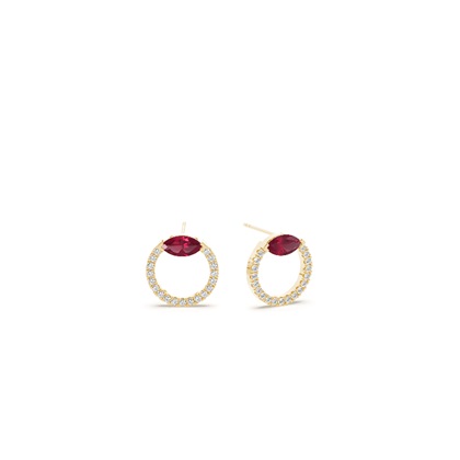 Ruby marquise and round diamond stud earring