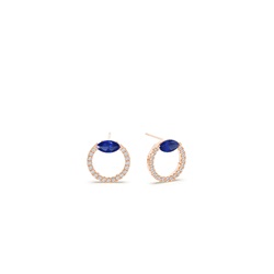 Blue sapphire marquise and round diamond stud earring