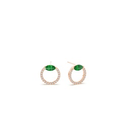 Emerald marquise and round diamond stud earring