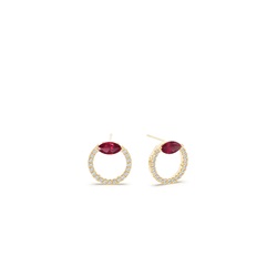 Ruby marquise and round diamond stud earring