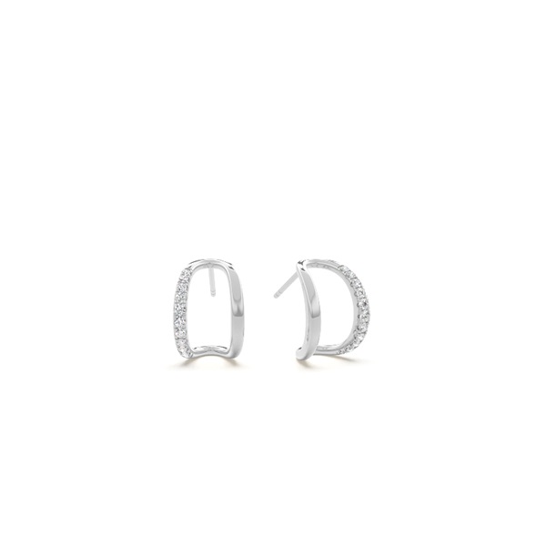 Prong set round diamond half hoop earring