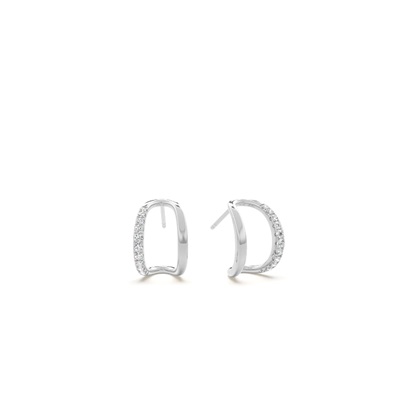 Prong set round diamond half hoop earring