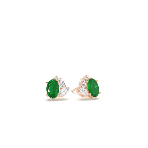 Oval emerald and diamond  cluster stud earring