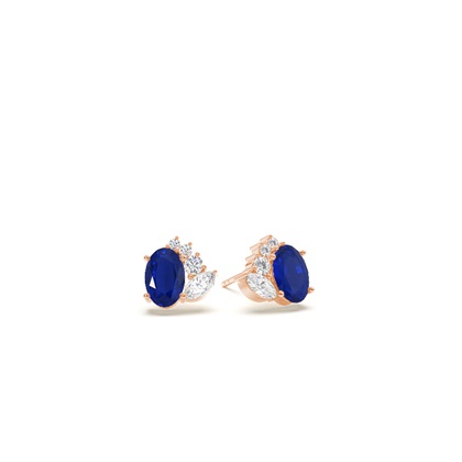 Oval blue sapphire and diamond  cluster stud earring