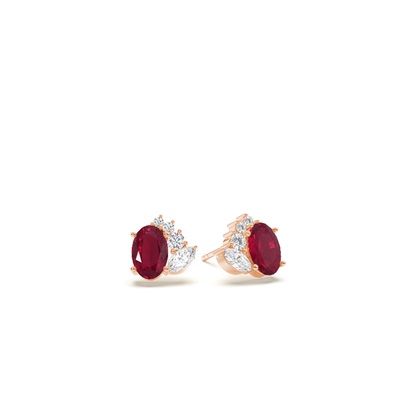 Oval Ruby and diamond  cluster stud earring