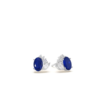 Oval blue sapphire and diamond  cluster stud earring
