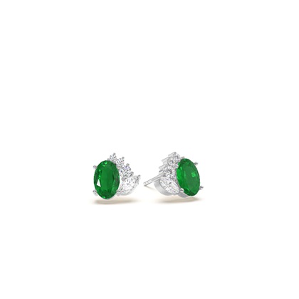 Oval emerald and diamond  cluster stud earring