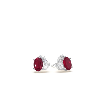 Oval Ruby and diamond  cluster stud earring