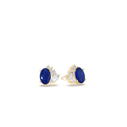 Oval blue sapphire and diamond  cluster stud earring