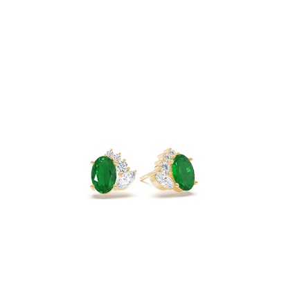 Oval emerald and diamond  cluster stud earring