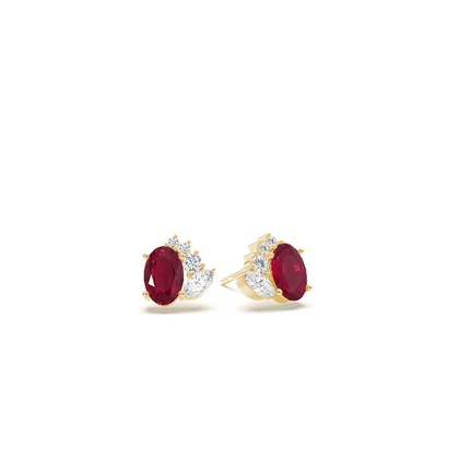 Oval Ruby and diamond  cluster stud earring
