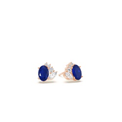 Oval blue sapphire and diamond  cluster stud earring