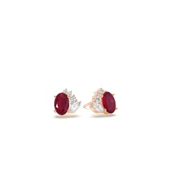 Oval Ruby and diamond  cluster stud earring