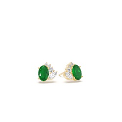 Oval emerald and diamond  cluster stud earring