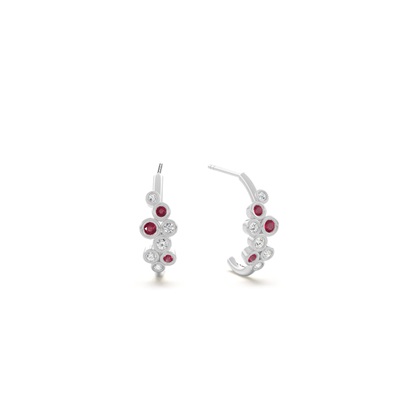 Ruby and round diamond bezel set half hoop earring