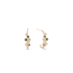 Emerald and round diamond bezel set half hoop earring
