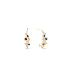 Blue sapphire and round diamond bezel set half hoop earring