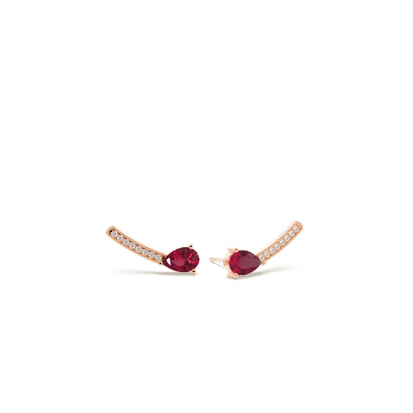 Ruby and round diamond dainty ear climber
