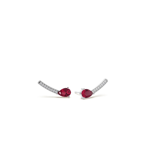 Ruby and round diamond dainty ear climber