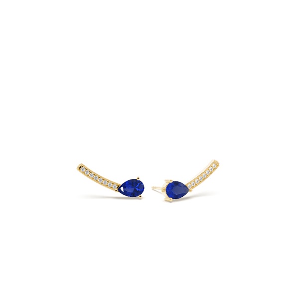 Blue sapphire and round diamond dainty ear climber