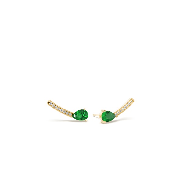Emerald and round diamond dainty ear climber