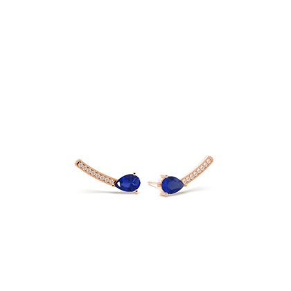 Blue sapphire and round diamond dainty ear climber
