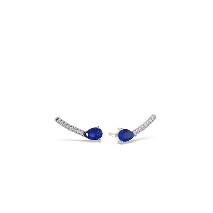 Blue sapphire and round diamond dainty ear climber