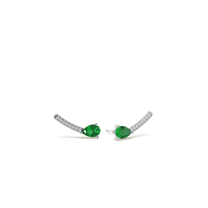 Emerald and round diamond dainty ear climber